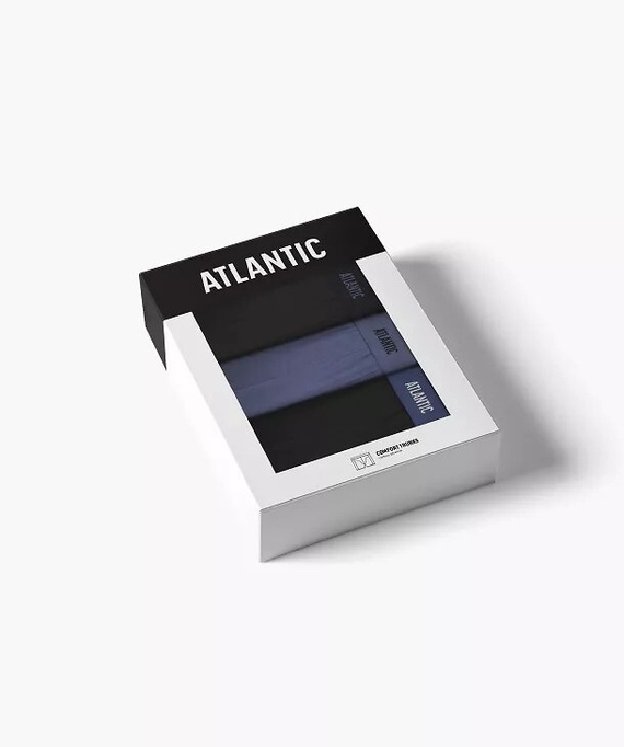 Pánske boxerky Atlantic 3MH-0177 A3 3-pak čierne-denim – bavlnené, dlhá nohavica