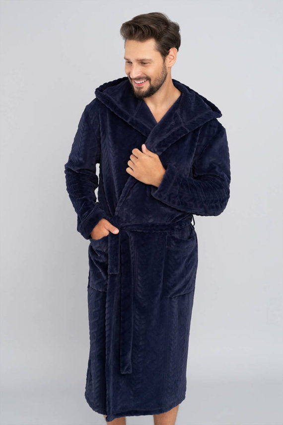 Zygmunt Pánsky župan s kapucňou Italian Fashion - tmavomodrý