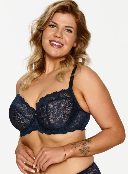 2619 Lupoline - tmavomodrá mäkká podprsenka s kosticami a čipkou