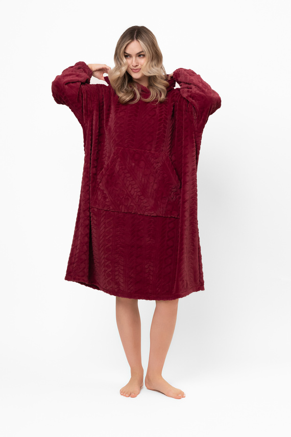 Reno Kocobluza Italian Fashion burgundy - oversize, mäkký bipolárny, unisex, s kapucňou