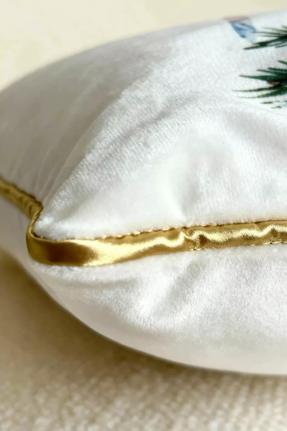 Obliečka na vianočný vankúš LED BN23 - biela a zelená, zamat, 12 LED svetielok, zips