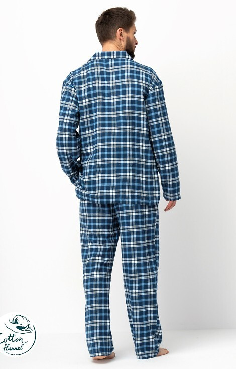 MNS 492 Key jeans pánske pyžamo - károvaný flanel, bavlna