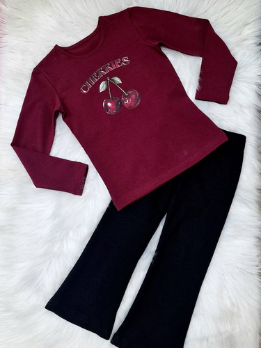 Dievčenská blúzka Cherries Bambarillo bordová - bavlna, dlhý rukáv, s potlačou