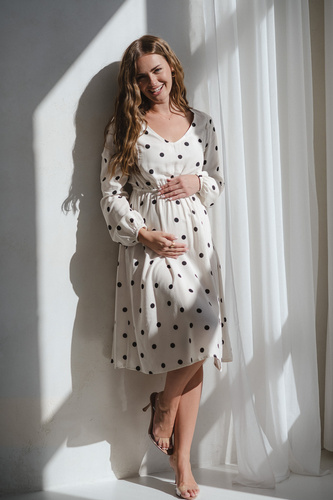 Krásne šaty Midi Milk&Love krémové materské a dojčiace šaty z hráškového plátna, elegantný strih so zipsami na dojčenie