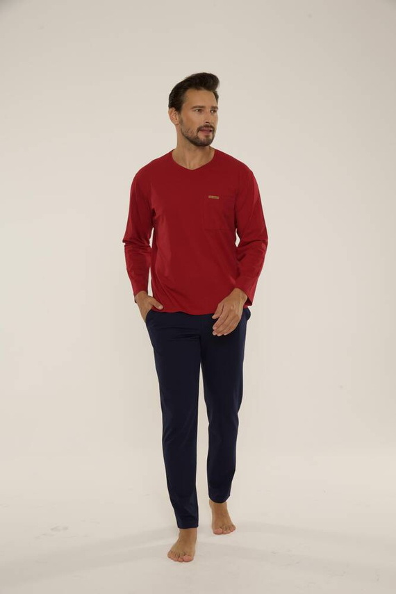 683 Kevin Forex Pánske pyžamo - bordová - tmavomodrá