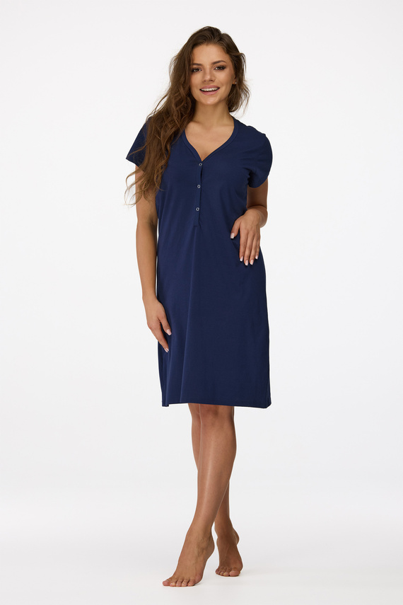 nie. 16 Tehotenská nočná košeľa Senizo navy blue - 100% bavlna, krátky rukáv, zapínanie na gombíky pri dojčení