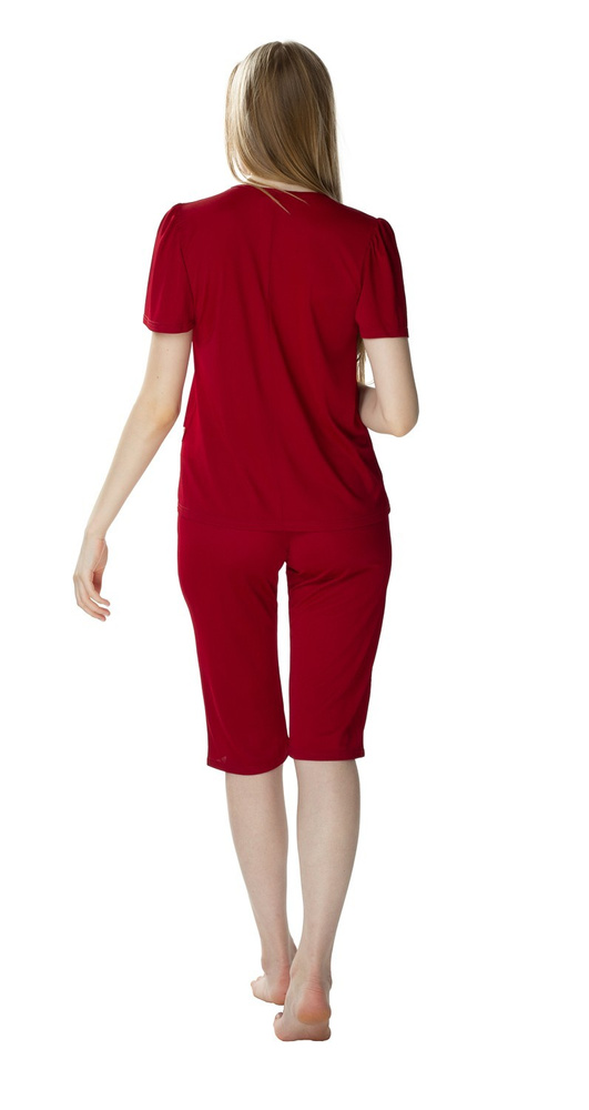 3639 Matylda Dámske pyžamo Mewa burgundy-viskóza hodváb, poľský výrobok, 3/4 dĺžka