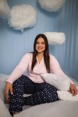 Libra Dámske pyžamo s dlhým rukávom a nohavicami Italian Fashion - ružová/potlač