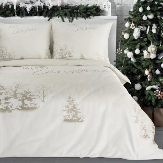 Vianočná posteľná bielizeň so snehovými vločkami z mikrovlákna Eurofirany biela zimná krajina - mäkká, ľahká a ľahko udržiavateľná, so zapínaním na zips