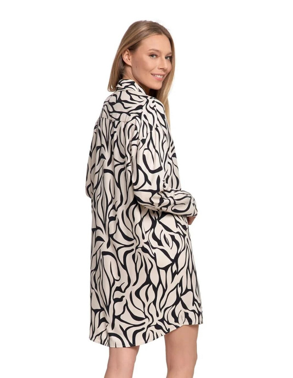 PDK4800-003 Moraj krémová nočná košeľa - viskóza, dlhý rukáv, zapínanie na gombíky