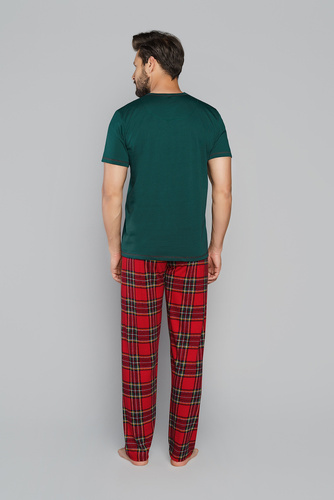 Narvik Pánske pyžamo s krátkym rukávom, dlhé nohavice Italian Fashion- zelená/potlač