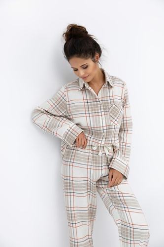 Dámske pyžamo Adalyn Sensis - károvaný bavlnený flanel, zapínanie na gombíky