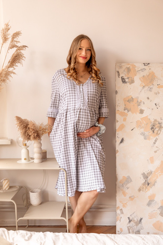 34LI Lidia Košieľka pre tehotné a dojčiace ženy Marija - 100% bavlna, klasický károvaný vzor