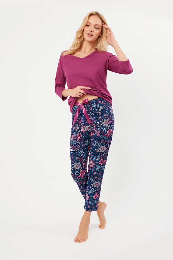 Folk Dámske pyžamo 3/4 rukávy, 7/8 nohavice Talianska móda - blackberry/print