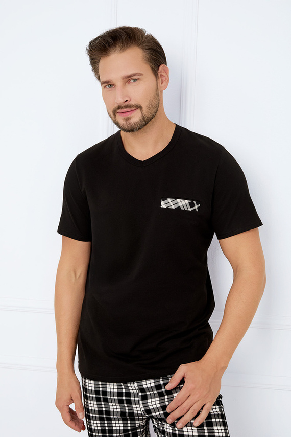 Klark Pánske pyžamo s krátkym rukávom, šortky Talianska móda - čierna/potlač