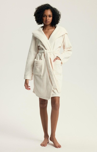 43599 Darlan Dámsky župan s kapucňou Henderson cream - mäkký, ľahký, pred kolená