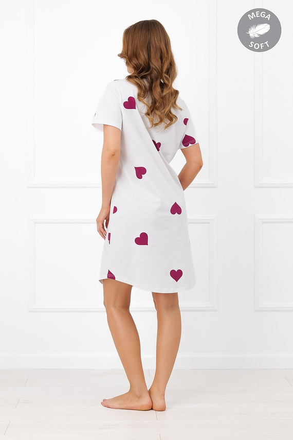 Italian Fashion Kioga nočná košeľa Mega Soft ecru srdcia krátky rukáv
