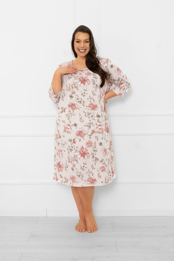 Dámska nočná košeľa Betula - bavlna, 3/4 rukáv, kvetinový motív Talianska móda