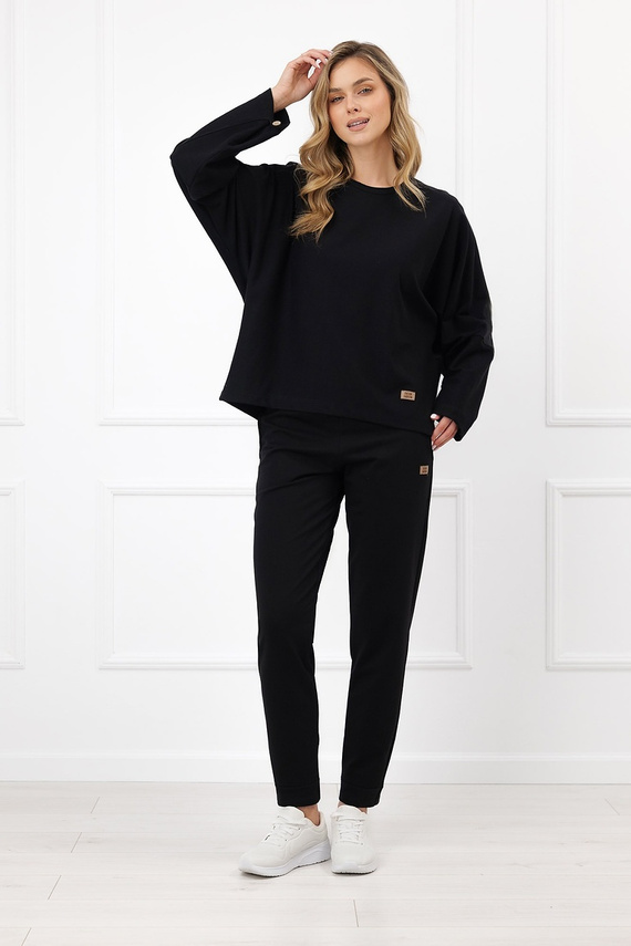 Dámska mikina Italian Fashion Manta oversize s dlhým rukávom a gombíkmi basic - čierna