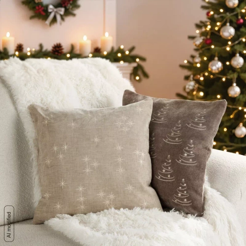 Vianočný návlek na vankúš Eurofirany Chp 285 45x45 cm, chenille s výšivkou, 300 g/m², béžový