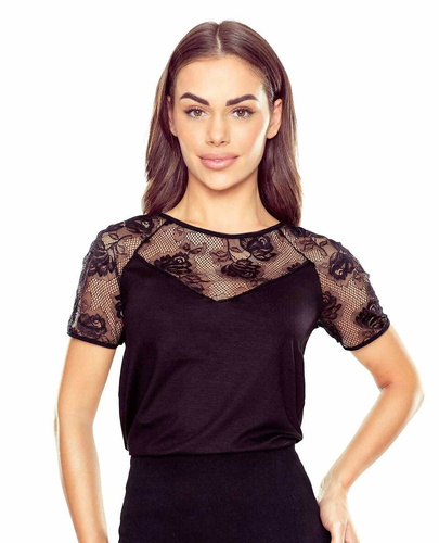 Elegantná dámska blúzka Ursa Eldar black| Čipkované detaily, elastická viskóza, krátky rukáv | Must-have na každú príležitosť