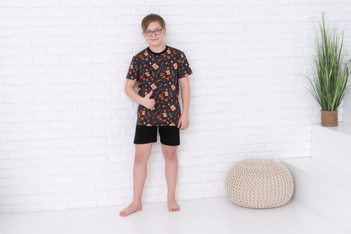 Westernové chlapčenské pyžamo s krátkym rukávom, nohavice Italian Fashion- graphite/black