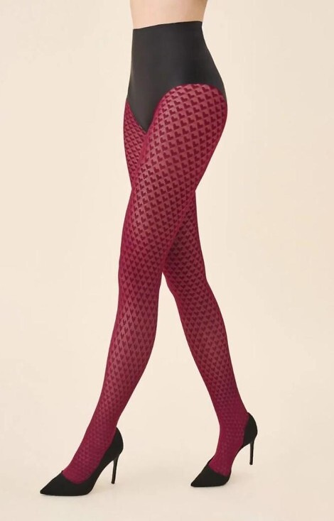1233 Cherie Pančuchové nohavice Gabriella 60 den bordová - srdiečkový vzor, 3D