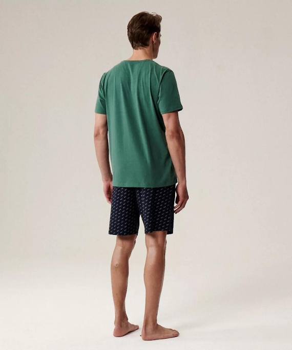 Pánske pyžamo NMP-395 - zelená a tmavomodrá bavlna, krátky rukáv, ľahké a pohodlné na leto