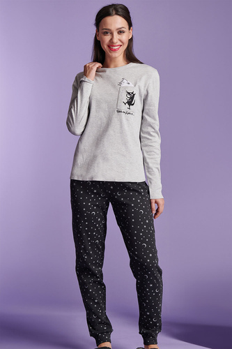 Shearly Dámske pyžamo Sorbetto grey - 100% bavlna, 3D aplikácia, nohavice so šnúrkou