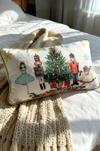 Obliečka na vianočný vankúš LED BN23 - biela a zelená, zamat, 12 LED svetielok, zips