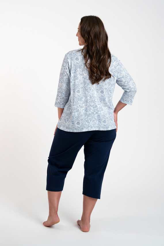 Antonia Dámske pyžamo 3/4 rukávy, 3/4 nohavice Talianska móda - modro-zelená potlač