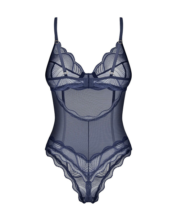 Obsessive Nightly Blue Crotchless body – čipkované body s kosticou tmavomodré