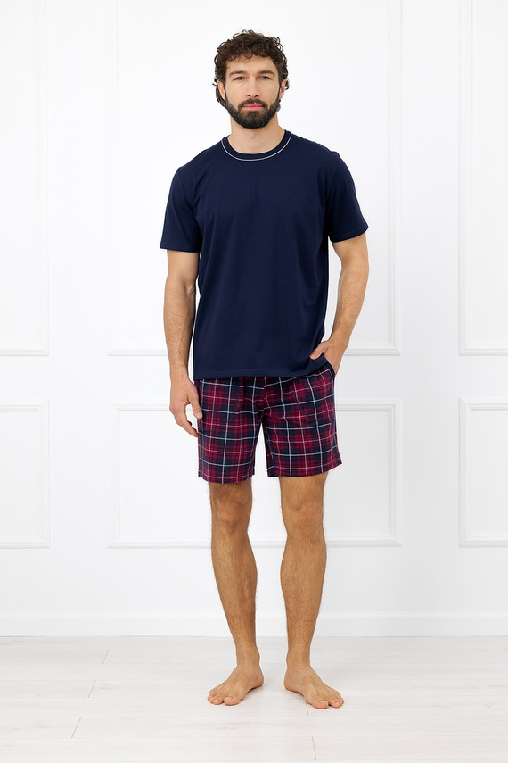 Italian Fashion Brajan pánske pyžamo Mega Soft bavlna kárované šortky