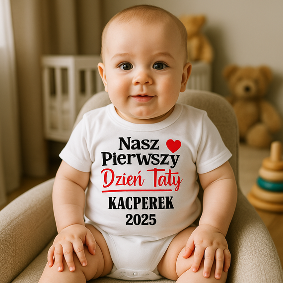 SKU N052TS-1 "Deň nášho otca s menom" Telo personalizované, na Deň otcov, krátky rukáv, Moocha bavlna biela