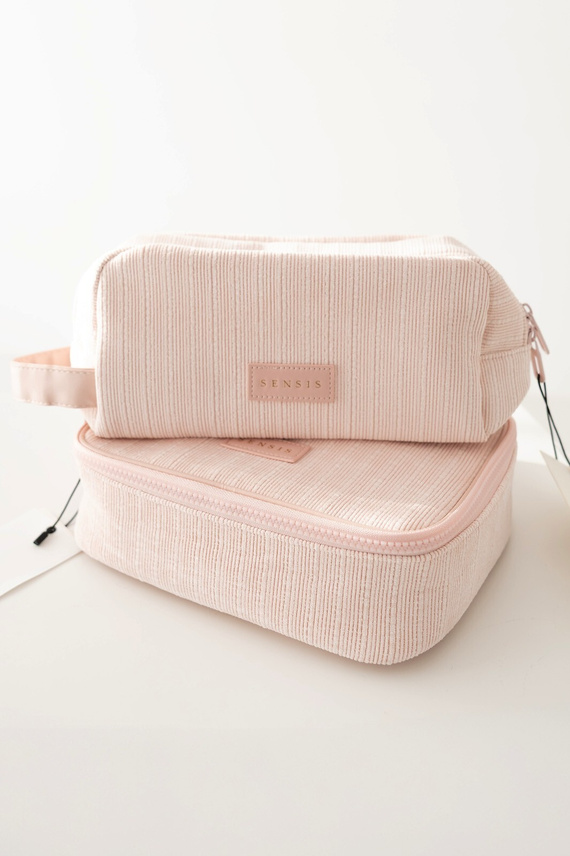 Kozmetická taštička Small SENSIS – Rúžová, S Logom a Prihradkami, Na Zips