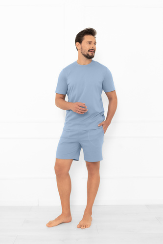Krystian Italian Fashion pánske pyžamo oceľové - bavlna, tričko a krátke šortky