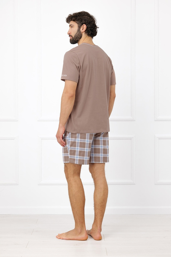 Pánska pyžama Italian Fashion Dante bavlna krátke šortky káro vrecká cappuccino