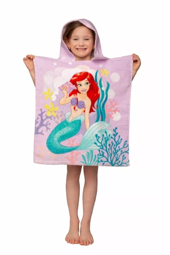 Detské pončo Ariel Mermaid ružová Disney uterák s kapucňou Jf24 Na bazén, pláž, kúpeľ Jerry Látky