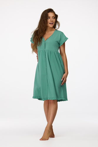 nie. 23 Tehotenská nočná košeľa Senizo zelená - 100% bavlna, krátky rukáv, zapínanie na gombíky pri dojčení