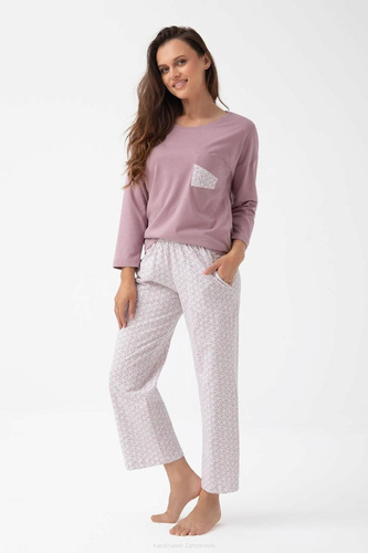 339 Dámske pyžamo Luna - bavlna, 7/8 rukáv, kakaová farba, pohodlie a štýl