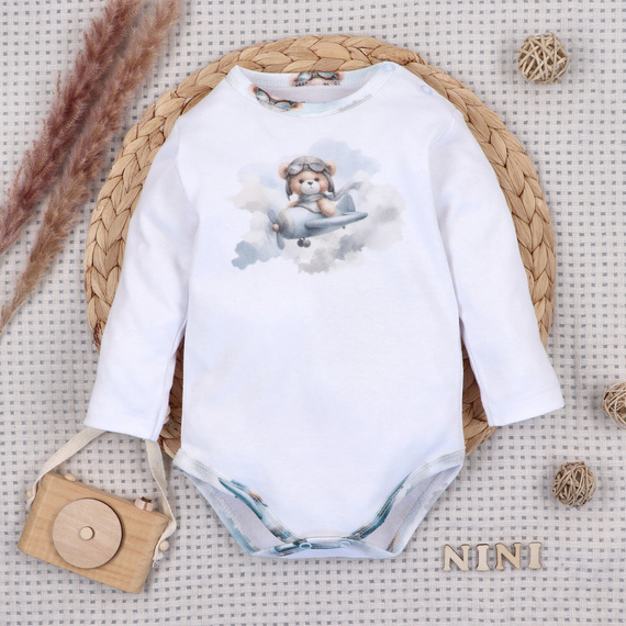 NINI ABN-5745/BIA detské body 100 % bambus Baby Bear Pilot so zapínaním na cvočky