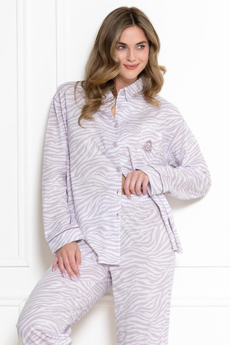 Leveza 1790 Penelopa Dámske pyžamo 100 % bavlna, gombíky, animal print bielo-fialové
