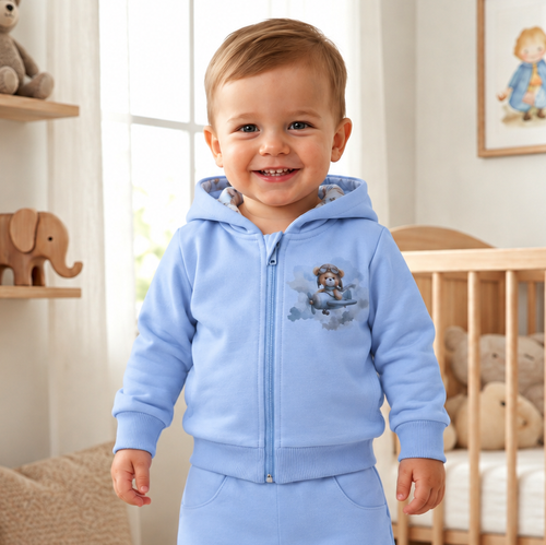NINI Baby Bear Pilot detská organická mikina na zips ABN-5751/BLE
