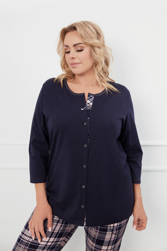 Dona Dámske pyžamo 3/4 rukávy, 3/4 nohavice Talianska móda - tmavomodrá/potlač