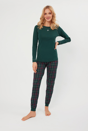 Foggia Dámske pyžamo s dlhým rukávom a dlhými nohavicami Italian Fashion - zelená/potlač