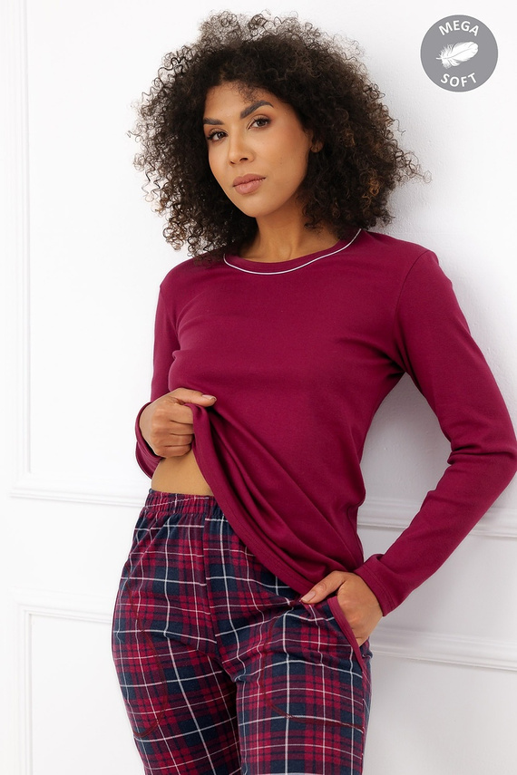 Italian Fashion Brenda dámske pyžamo Mega Soft dlhé káro s vreckami