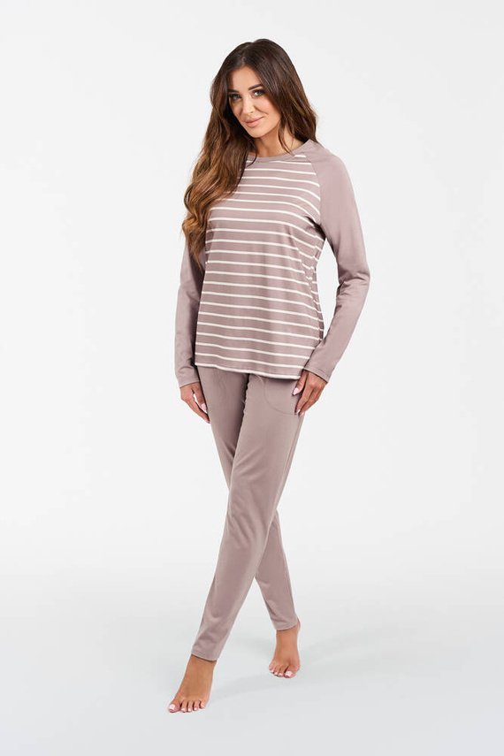 Oda Dámske pyžamo s dlhým rukávom, dlhé nohavice Talianska móda - potlač cappuccino/cappuccino
