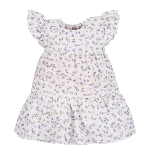 Lúčne mušelínové šaty Eevi - krátky rukáv, malé kvety, ľahké