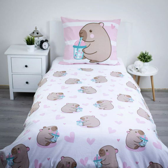 Bavlnené obliečky 140x200 Kapibara Ružová 70x90 Jerry Fabrics