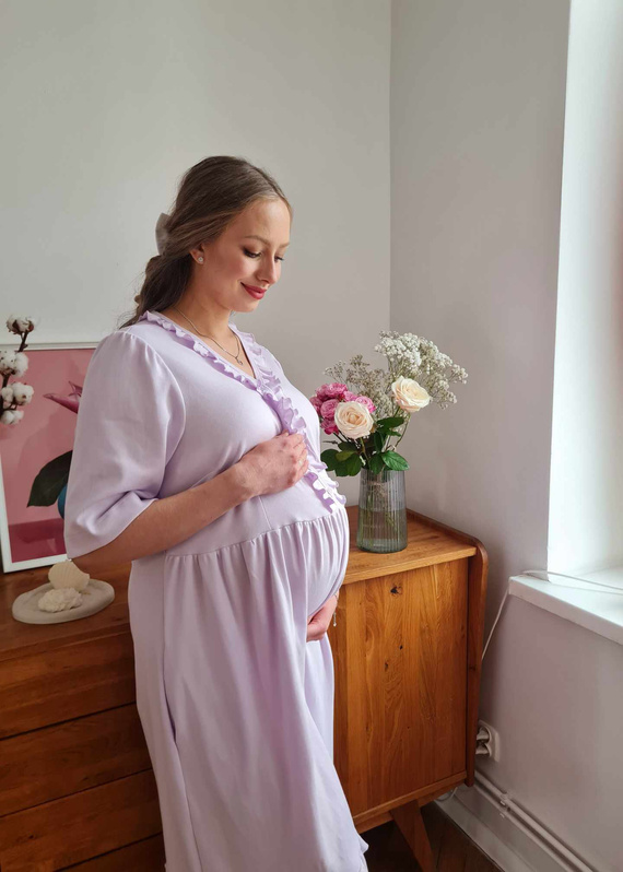 34NA Nočná košeľa Natalie Marija - 100% bavlna, tehotenská a dojčiaca, s volánikmi